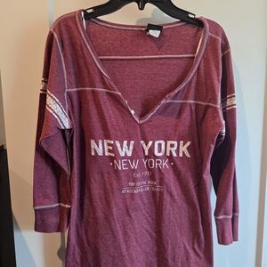 Maroon New York Graphic Long Sleeve Top